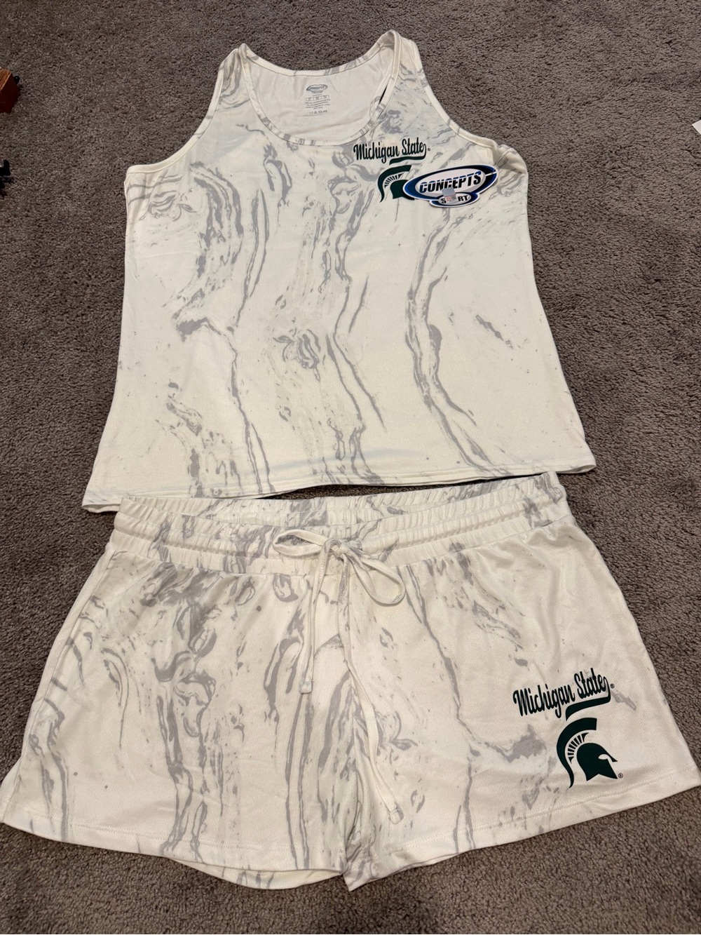 Michigan State Ladies NWT Marble Tank & Shorts Pajama Set - White/Gray
